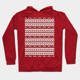 Dark Christmas Candy Apple Red Nordic Reindeer Stripe in White Hoodie